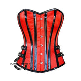 Red Satin Black PVC Leather Overbust Gothic Corset